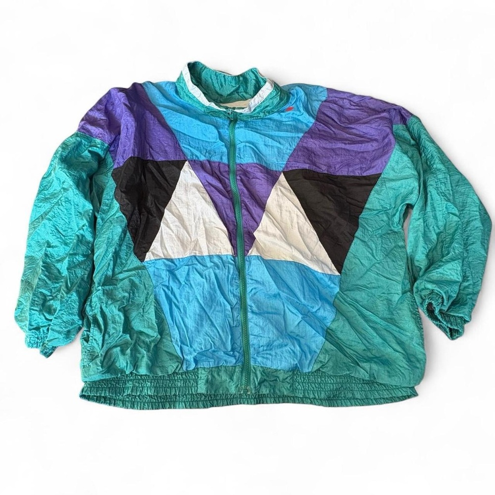 Vibrant Teal and Purple Windbreaker